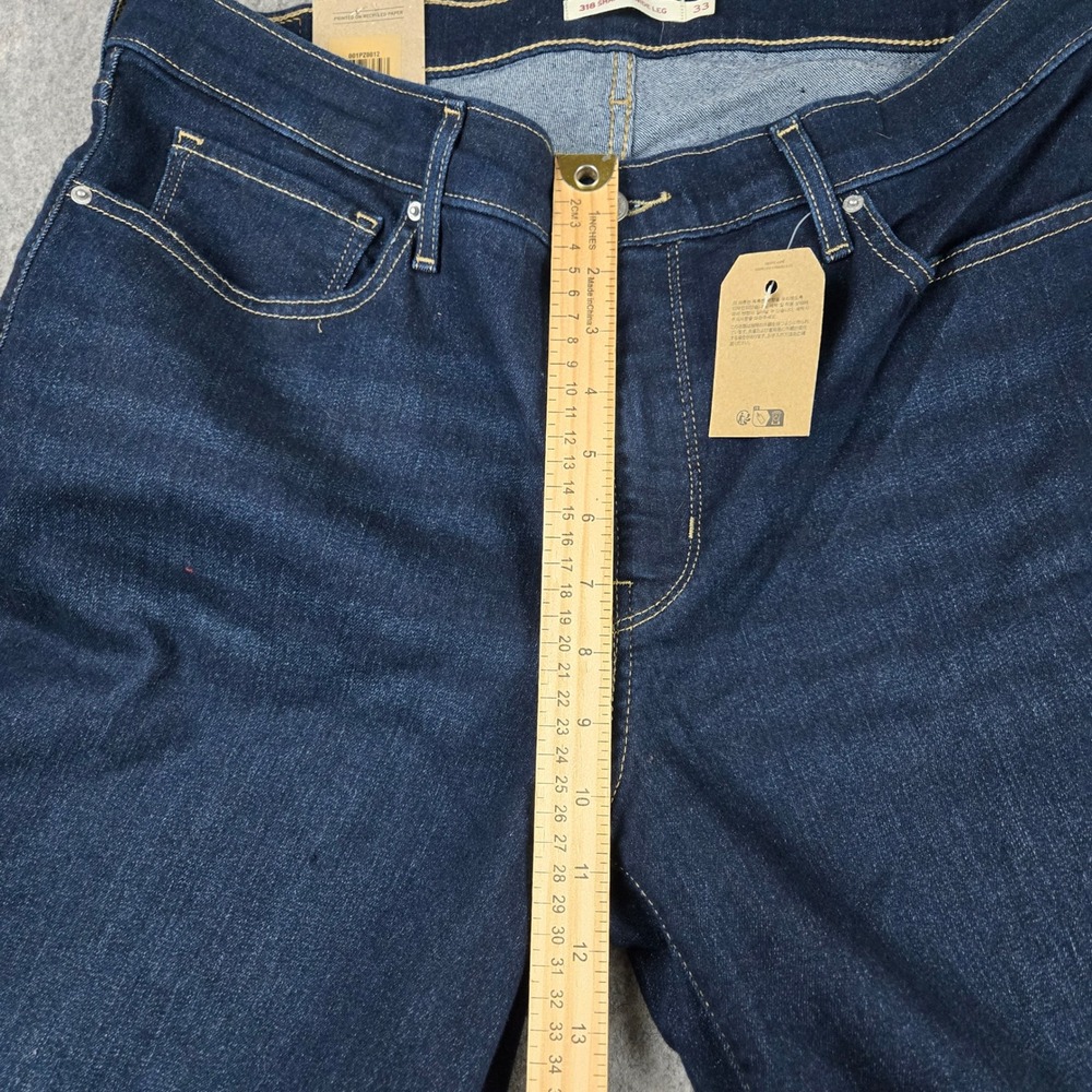 Levi 318 Shaping Wide Leg Womens 33x32 Dark Blue Denim Mid Rise Stretch Jeans - Picture 10 of 12